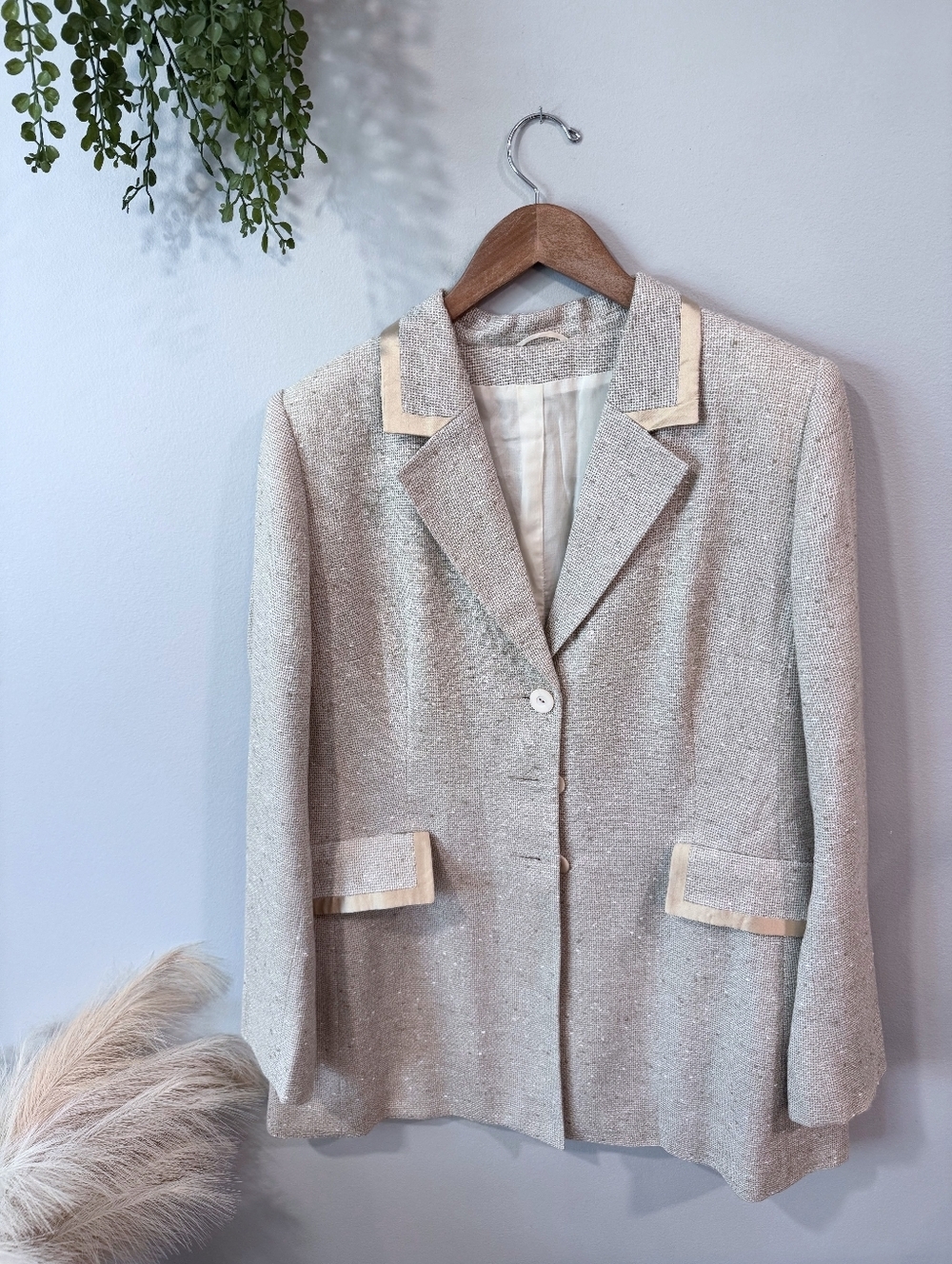 Vintage Algo Cream Tweed Women's Blazer Jacket